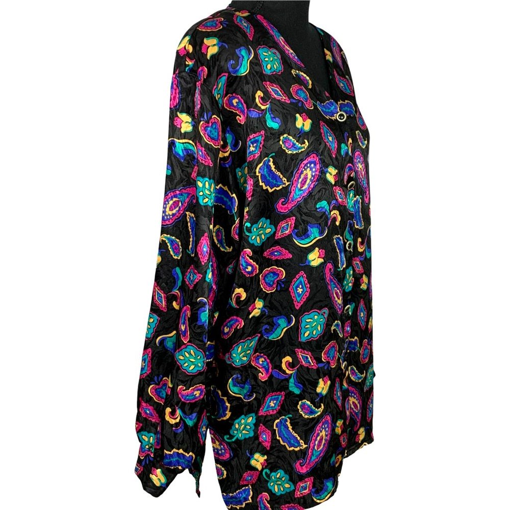 VINTAGE 90s Paisley Long Sleeve Satin Blouse - Picture 4 of 10